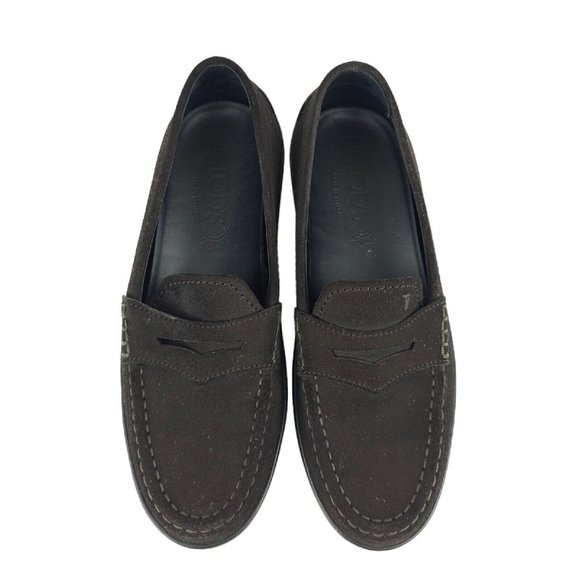 TOD'S Brown Suede Penny Loafers Driver Shoes Women's Size 38.5 US 8.5 - Picture 2 of 10